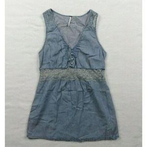 Free People Top Chambray Blue  Lace Sleeveless S